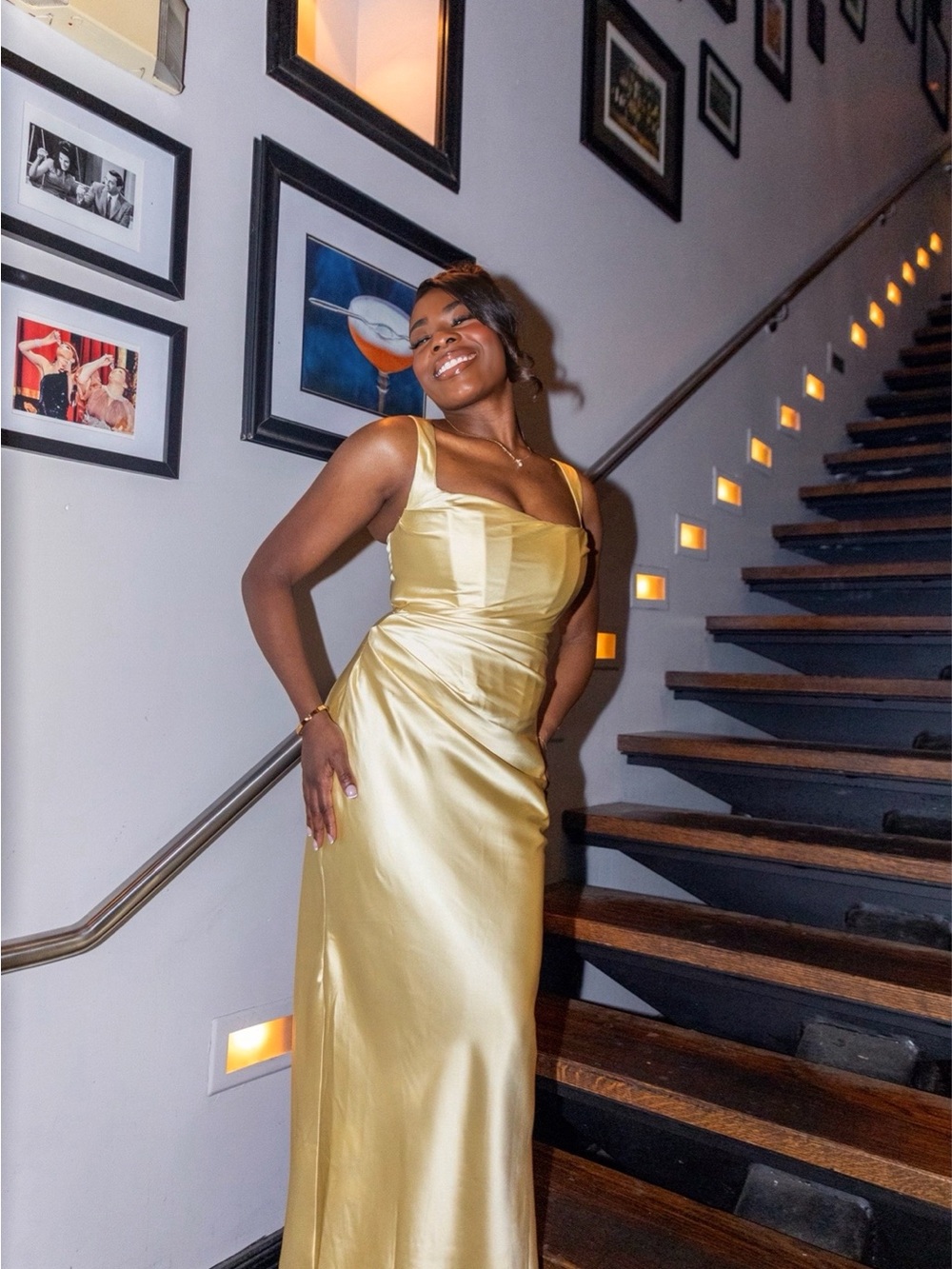 Satin Gold Maxi Dress with Square Neckline